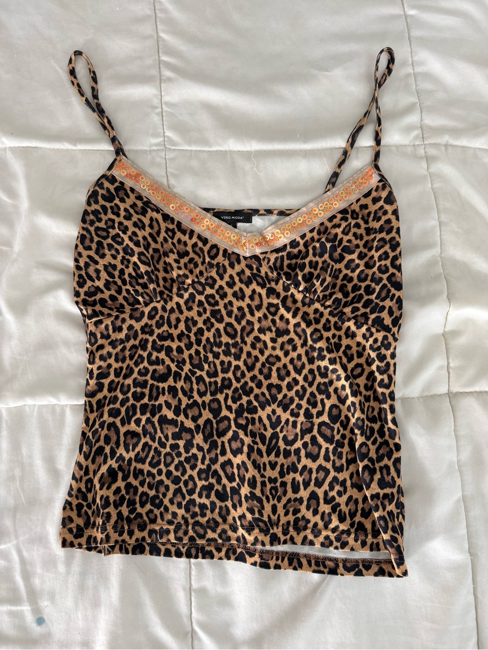 Vero Moda Tan and Black Leopard Print Spaghetti Strap Cami